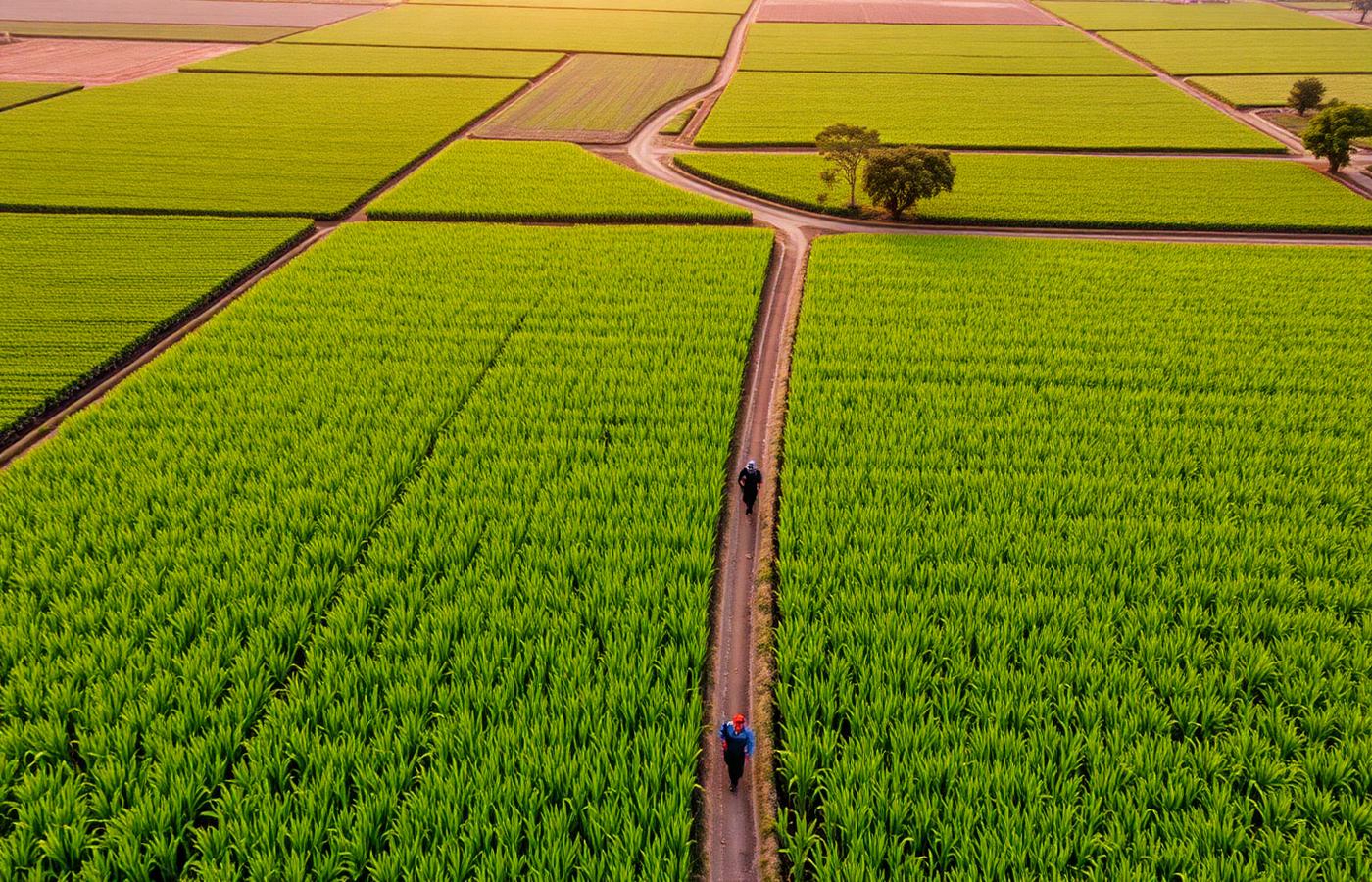 Cultivated farmland with irrigated crop plots